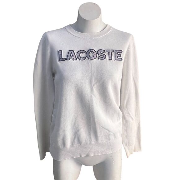 Lacoste Sweaters - Lacoste Women's White Houndstooth Crew Neck Pullover Sweatshirt Size 42